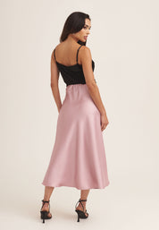 Champagne Satin Bias Cut Midi Skirt