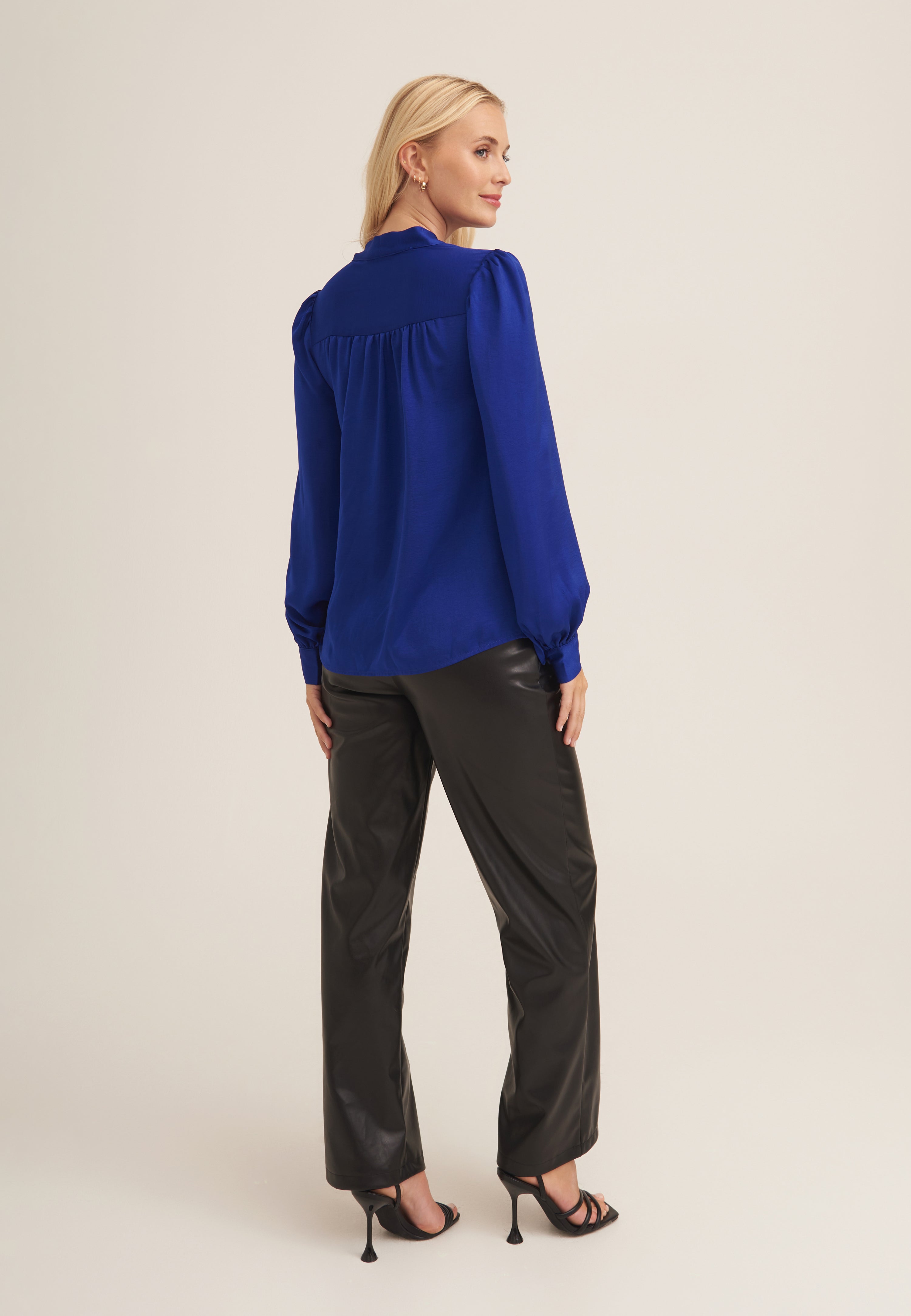 Royal Blue Tie Neck Long Sleeve Top