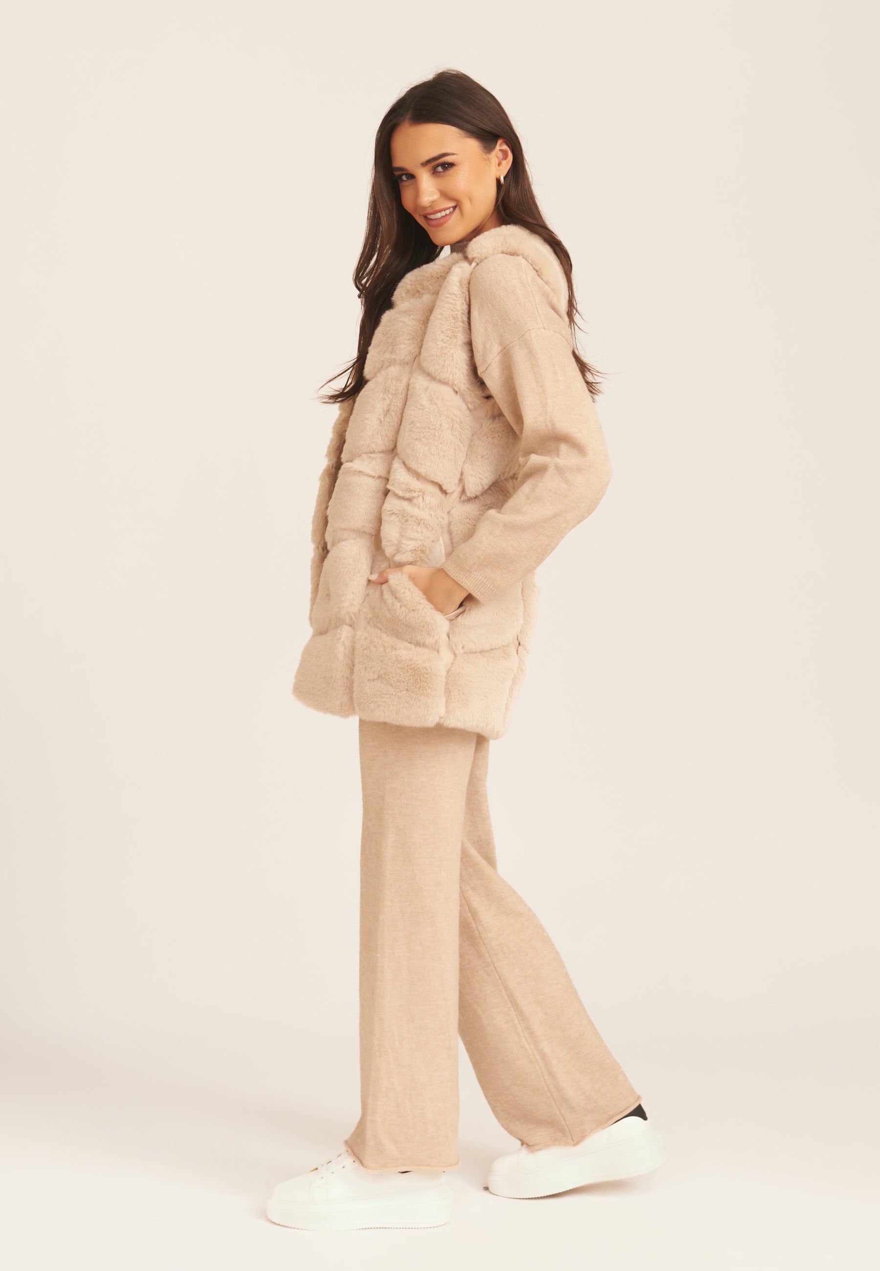 Stone Box Cut Faux Fur Gilet Jacket