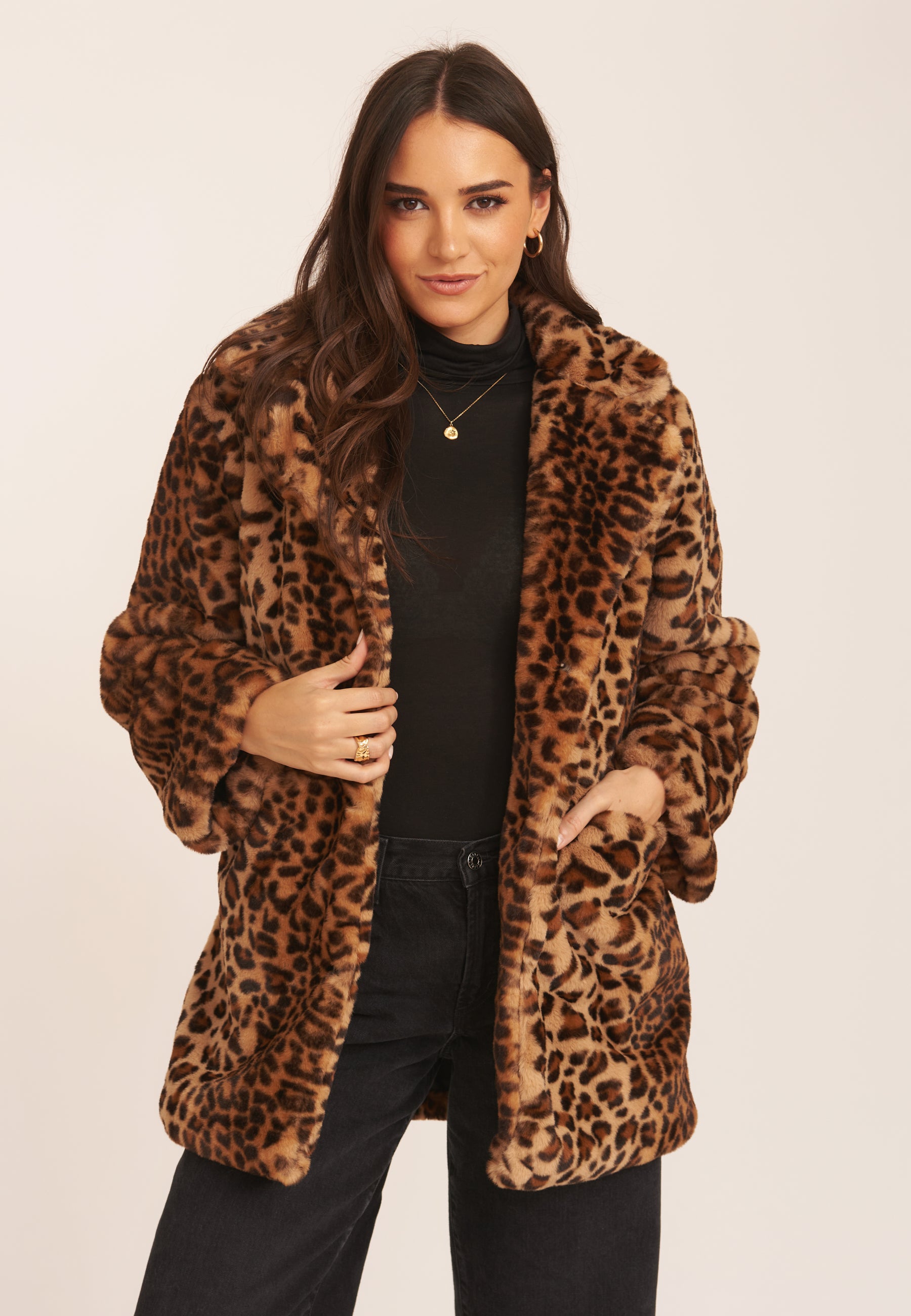 Leopard Print Faux Fur Coat Jacket