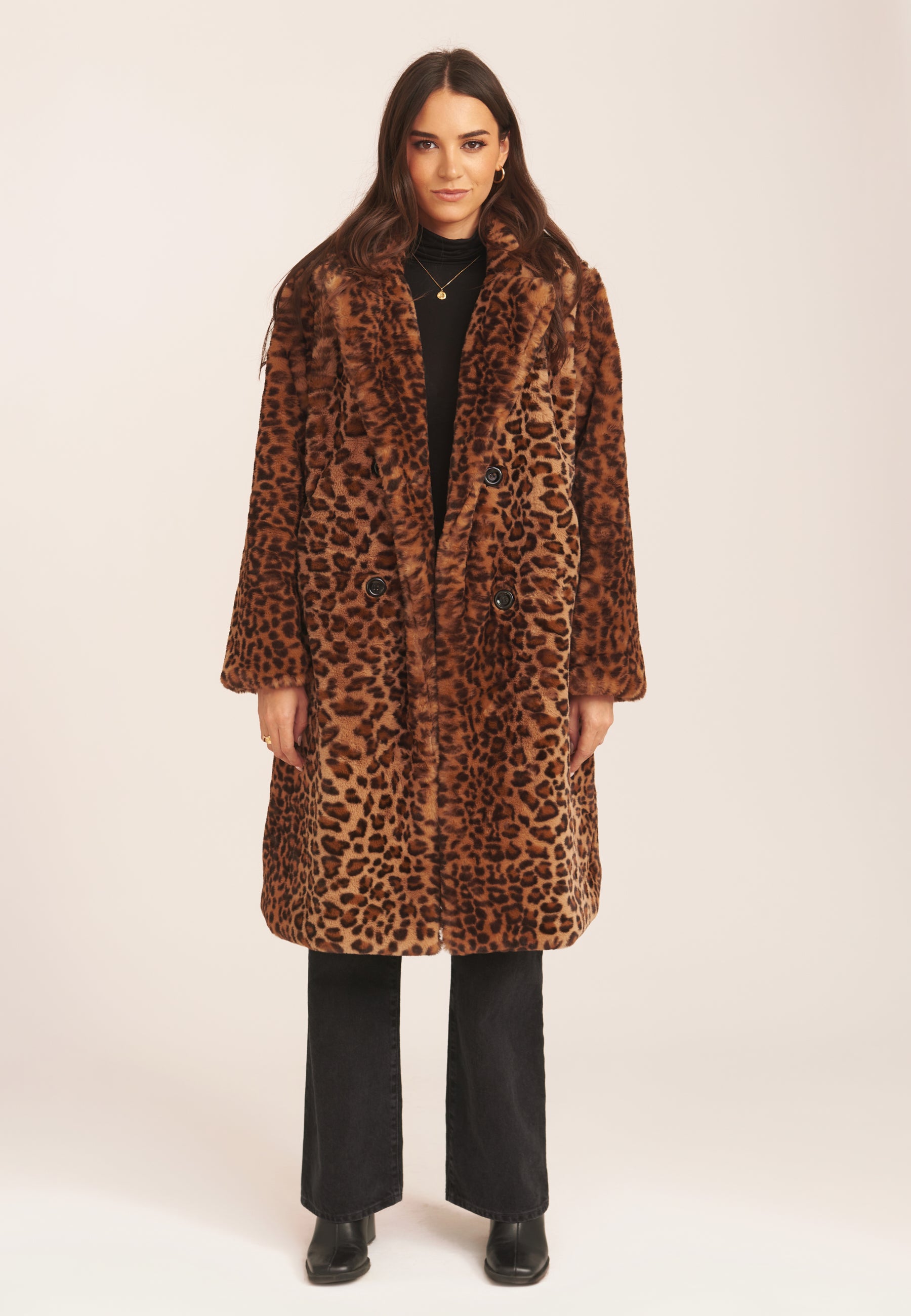 Leopard Double Breasted Longline Faux Fur