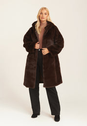 Chocolate Faux Fur Hooded Longline Coat