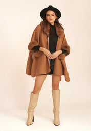 Tan Fur Collar Pocket Detail Poncho