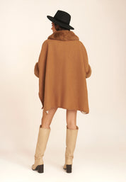 Tan Fur Collar Pocket Detail Poncho