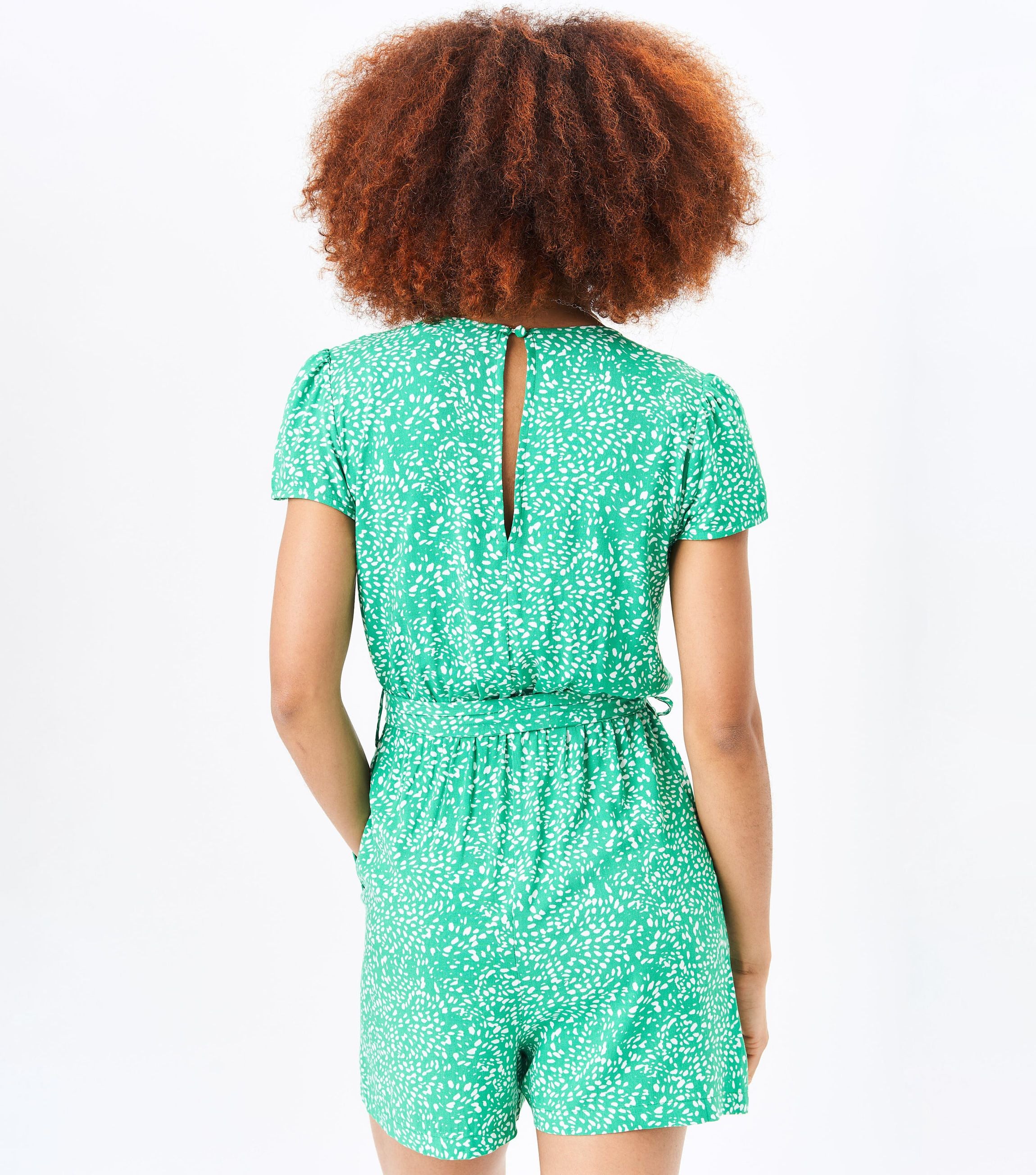 Green Elasticated Waist Wrap Belted Playsuit