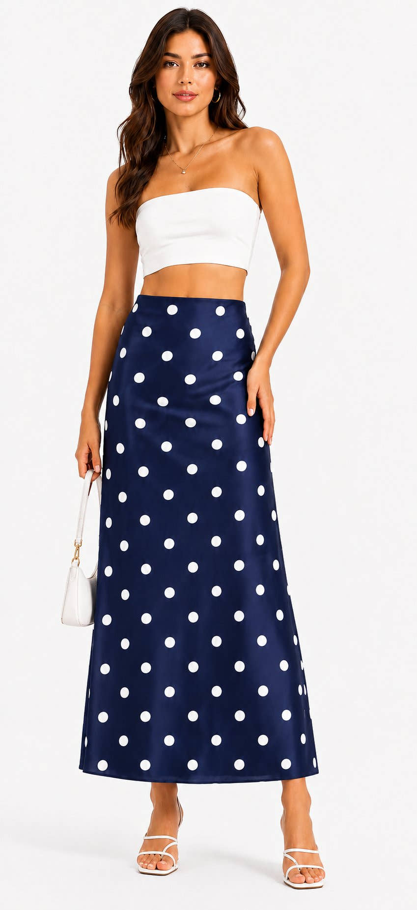 Navy Spot A Line Midaxi Skirt