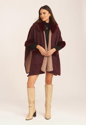 Burgundy Fur Collar Pocket Detail Cape