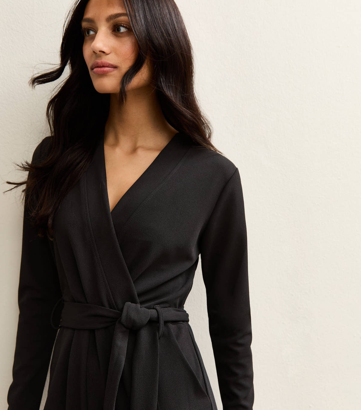 Black Jersey Wrap Elasticated Waist Belted Jumpsuit