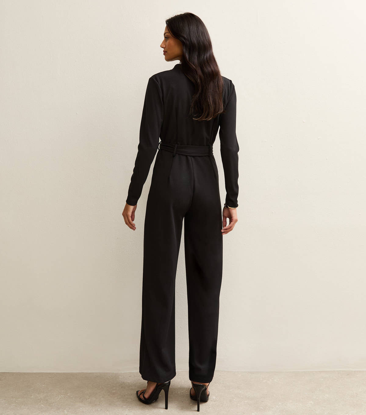 Black Jersey Wrap Elasticated Waist Belted Jumpsuit