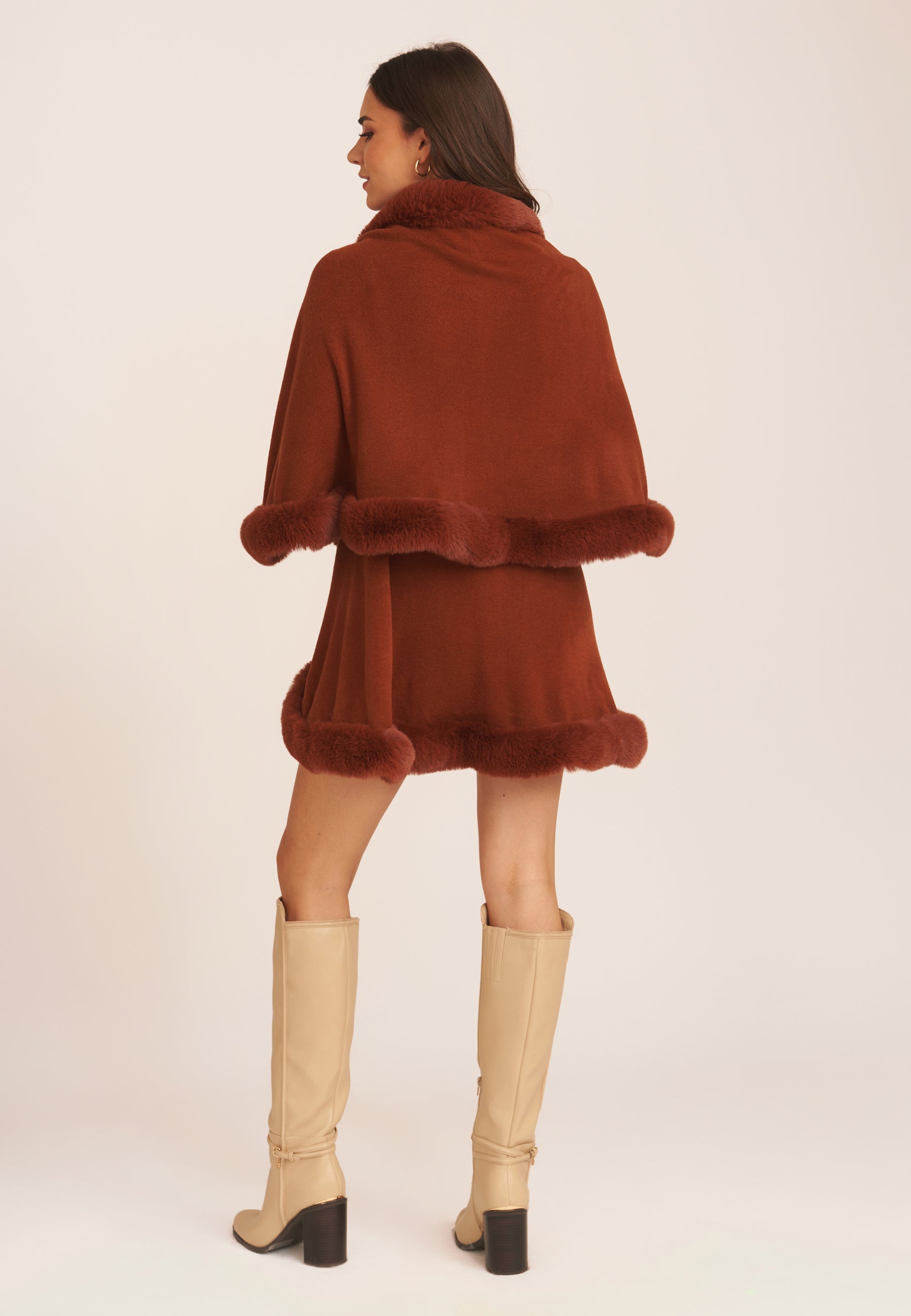 Brown Fur Trim Double Layer Cape