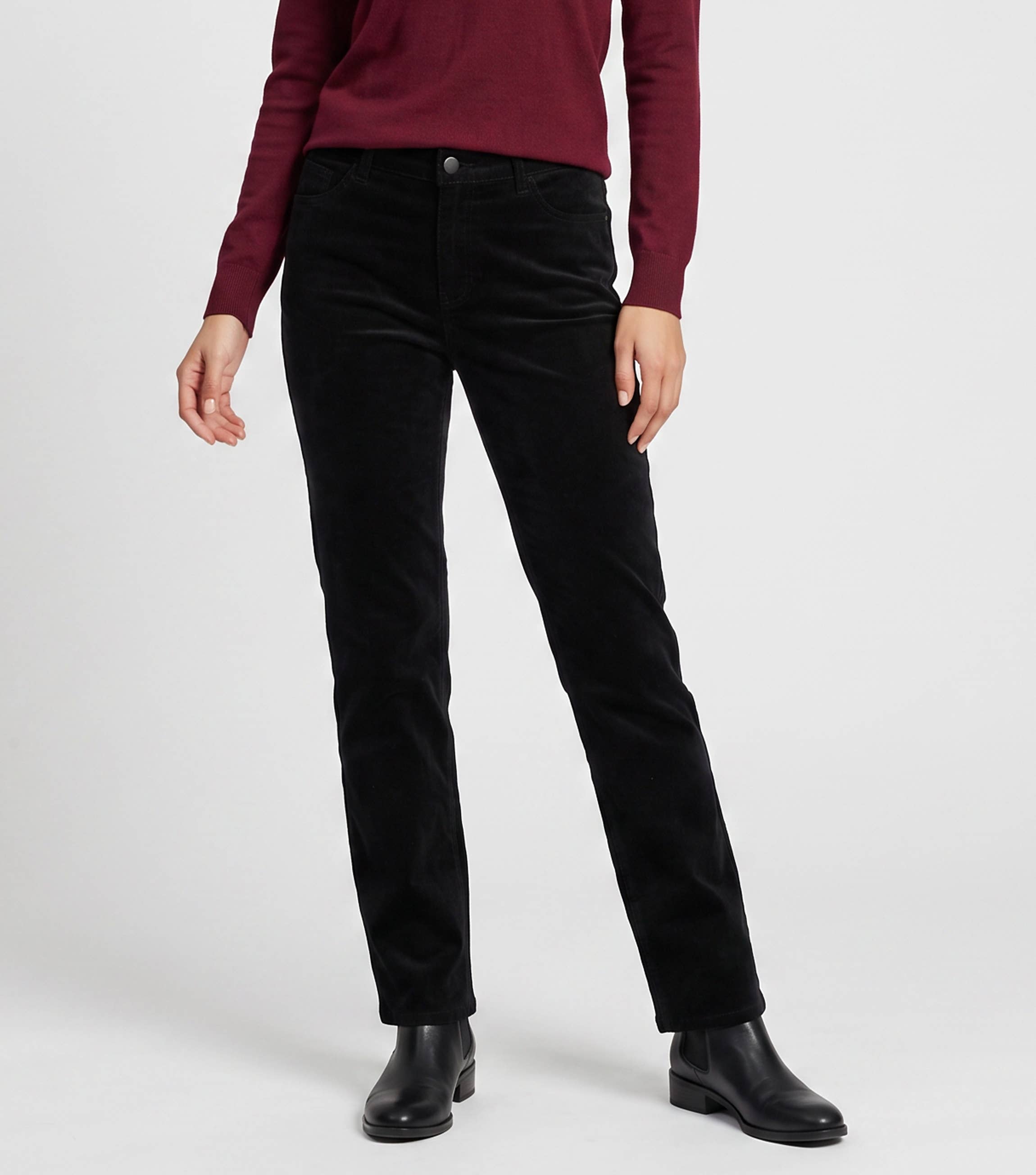 Black Corduroy Tapered Leg Trousers