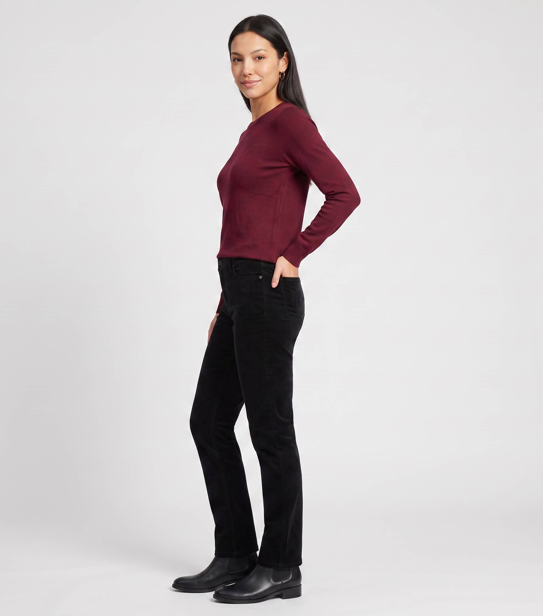 Black Corduroy Tapered Leg Trousers