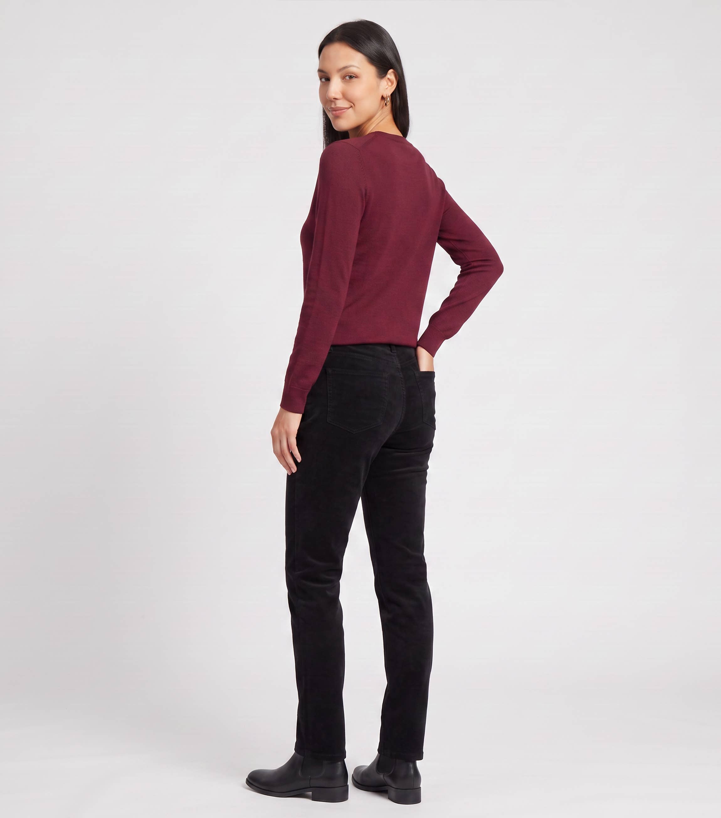 Black Corduroy Tapered Leg Trousers