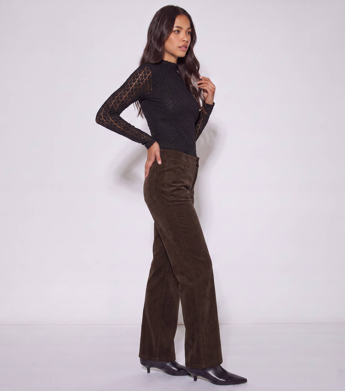 Brown Cord Straight Leg Trousers – View 4 | Gini London
