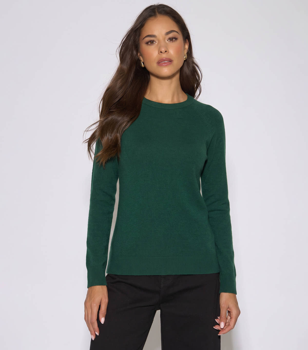 Green Crew Neck Fine Knit Oversized Jumper – View 1 | Gini London
