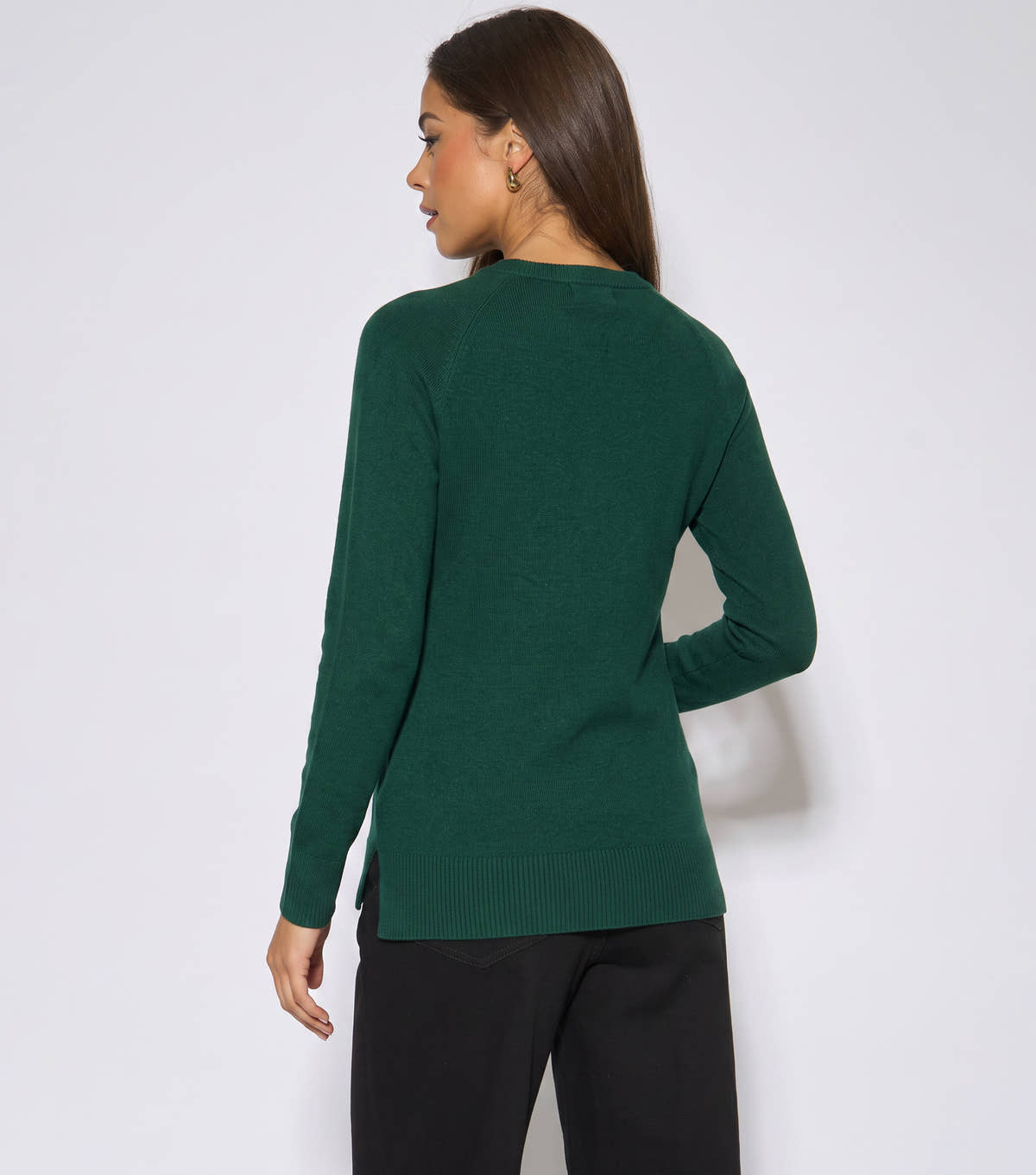 Green Crew Neck Fine Knit Oversized Jumper – View 2 | Gini London
