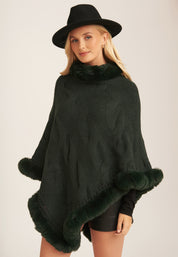 Green Fur Trim Knit Cape