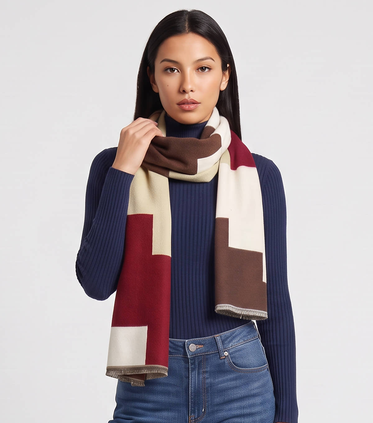 Multi Ladies Abstract Geometric Print Scarf
