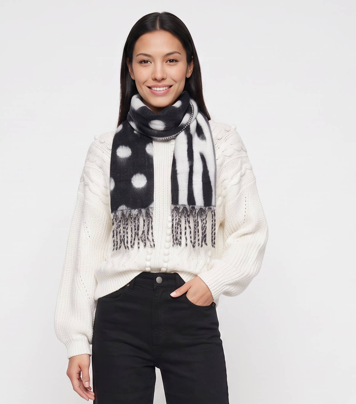 Multi Ladies Superfluffy Scarf With Tassels