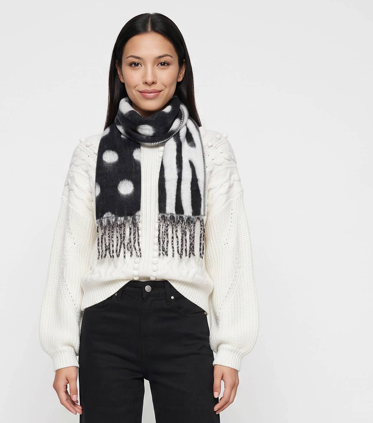 Multi Ladies Superfluffy Scarf With Tassels