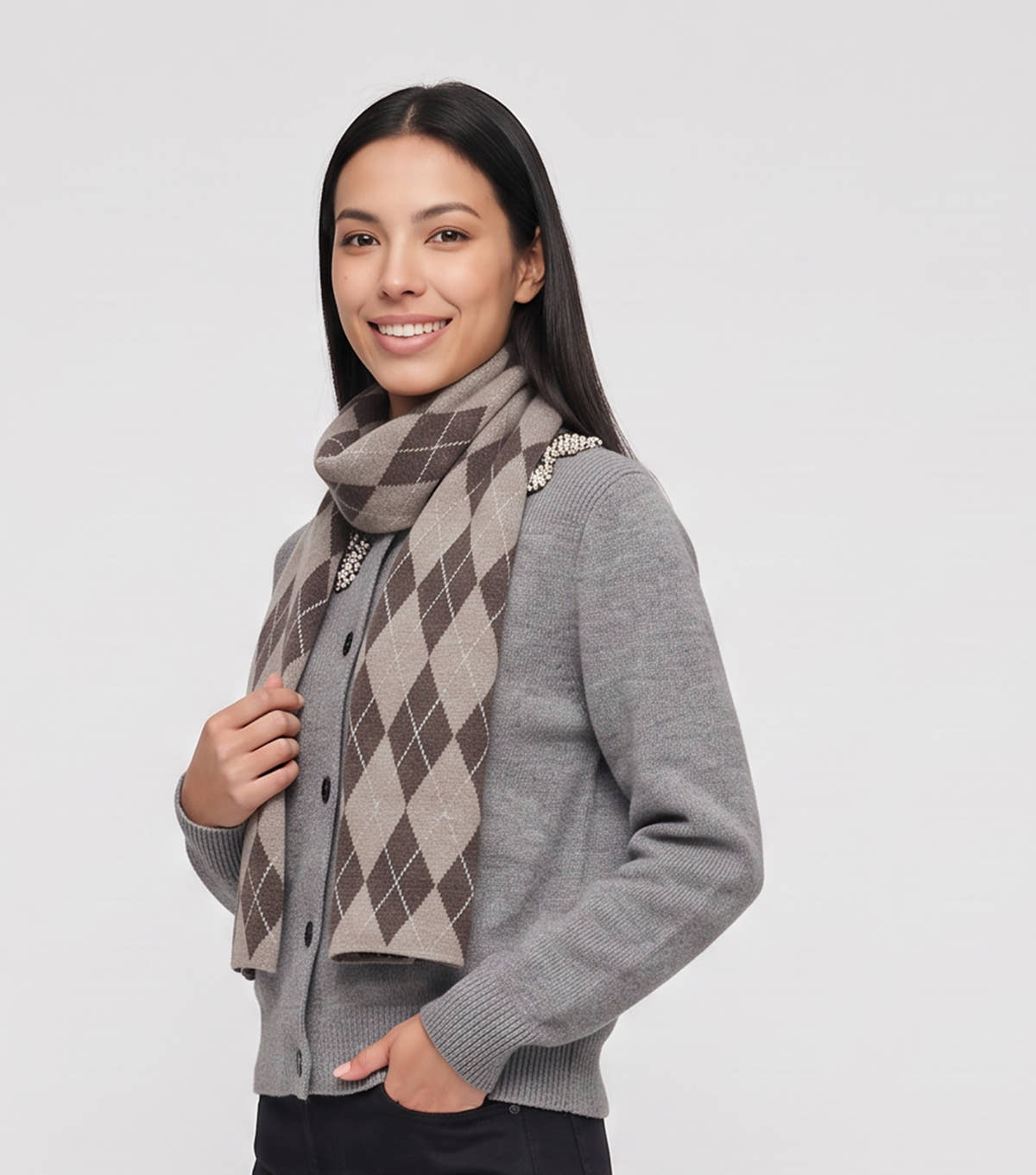 Multi Ladies Argyle Print Scarf