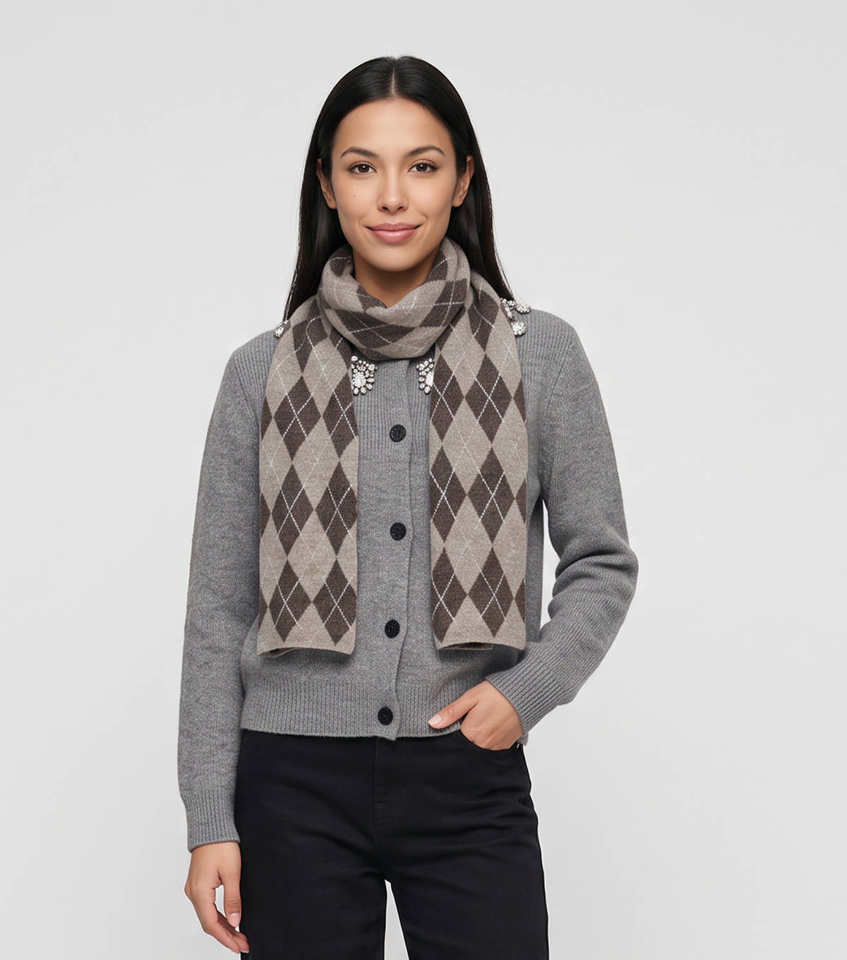 Multi Ladies Argyle Print Scarf