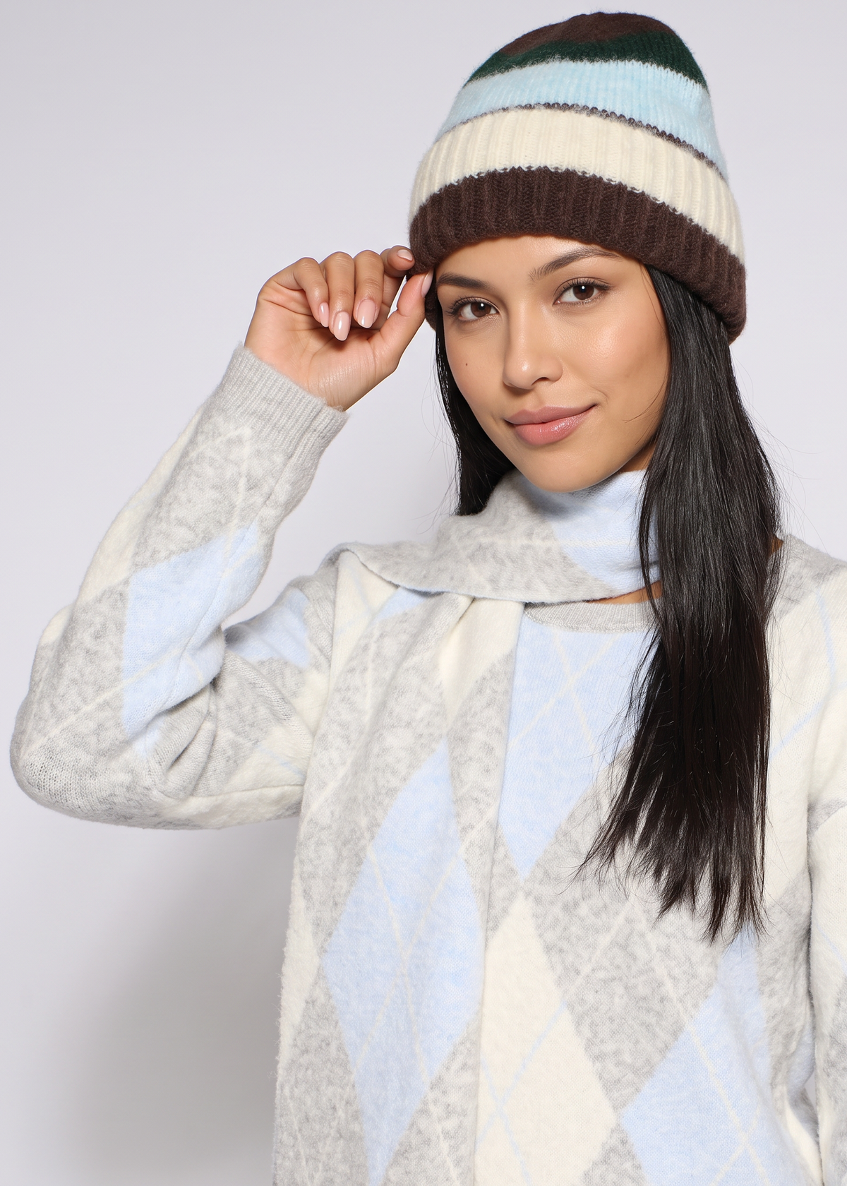 Gini London Multi Ladies Striped Beanie Hat