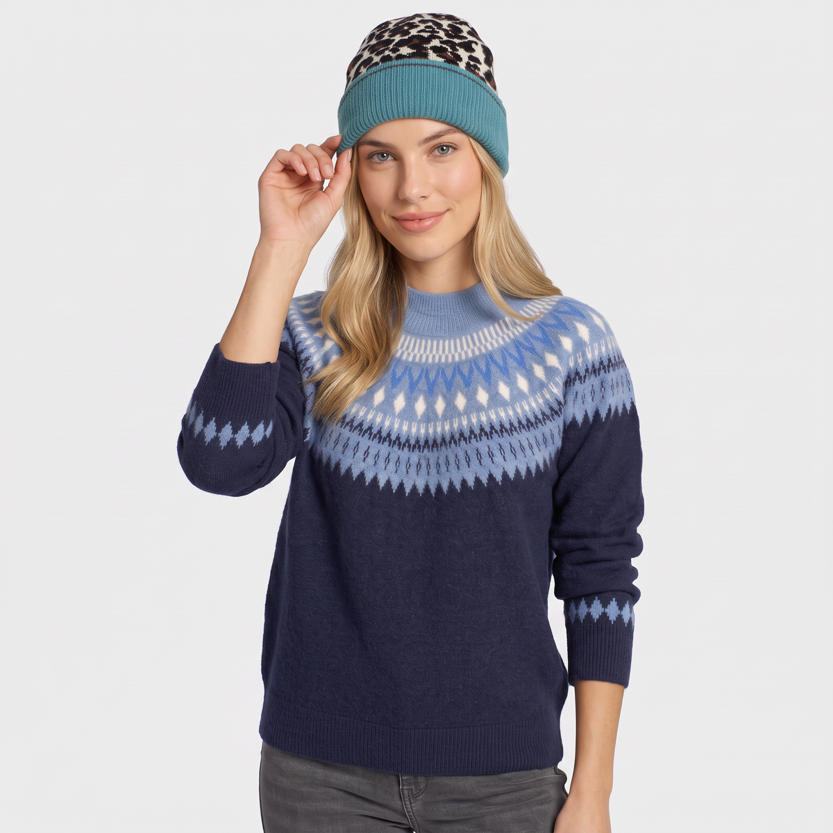 Multi Ladies Animal Beanie Contrast Cuff Hat