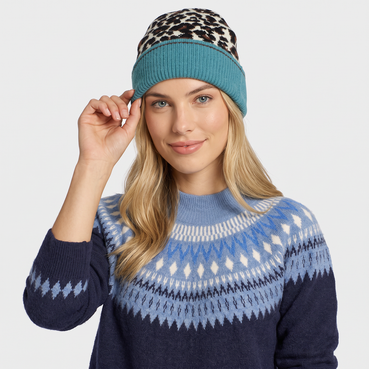 Multi Ladies Animal Beanie Contrast Cuff Hat