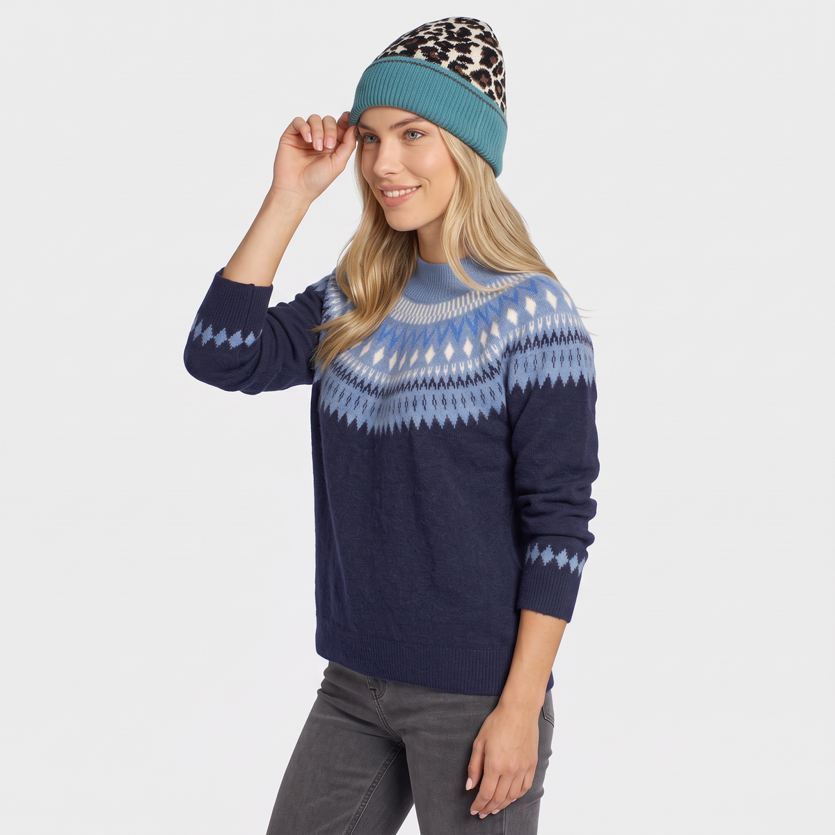 Multi Ladies Animal Beanie Contrast Cuff Hat