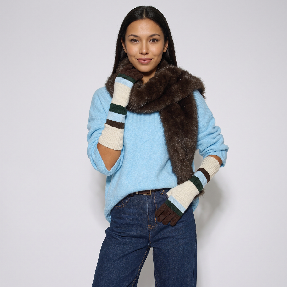 Multi Ladies Longline Striped Gloves