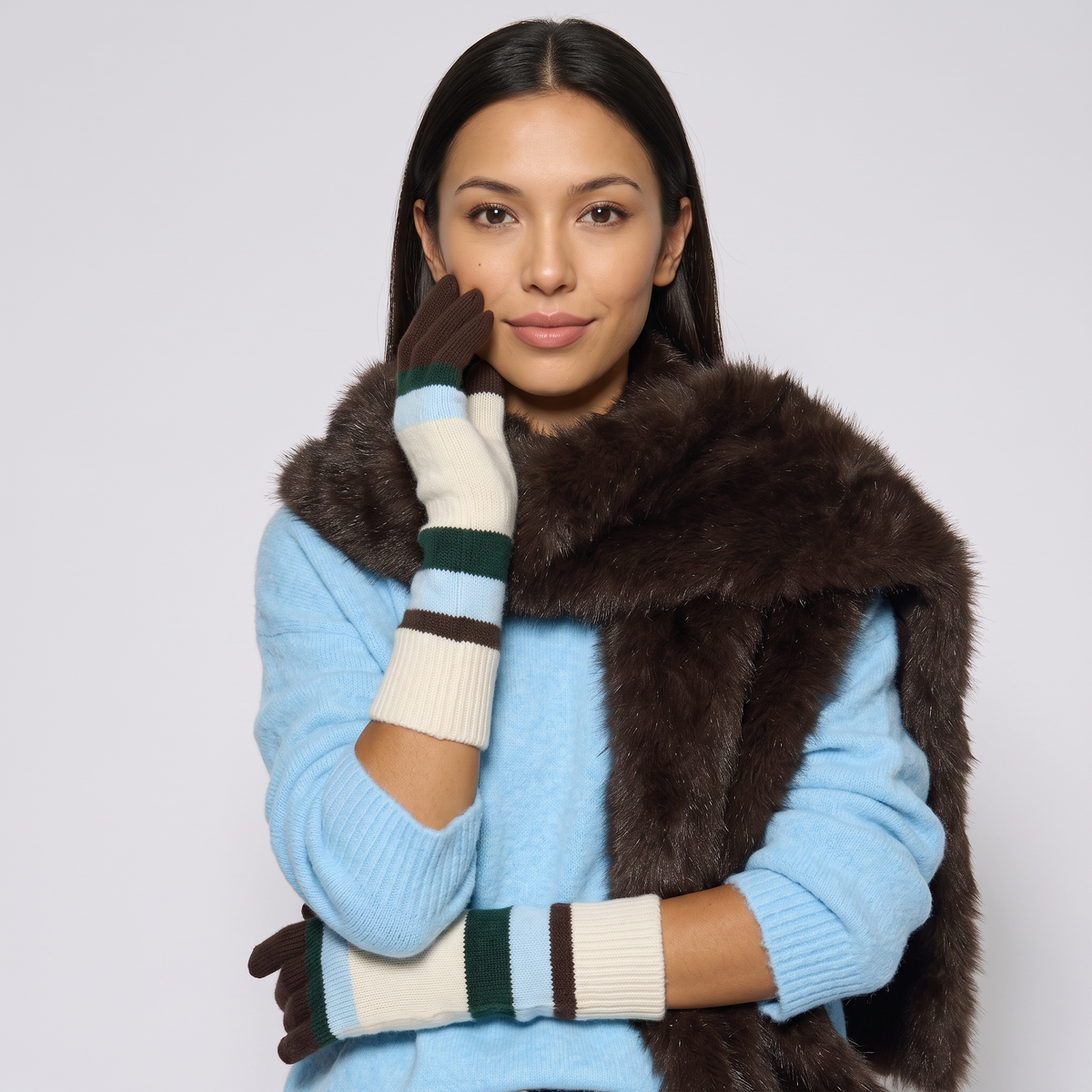 Multi Ladies Longline Striped Gloves