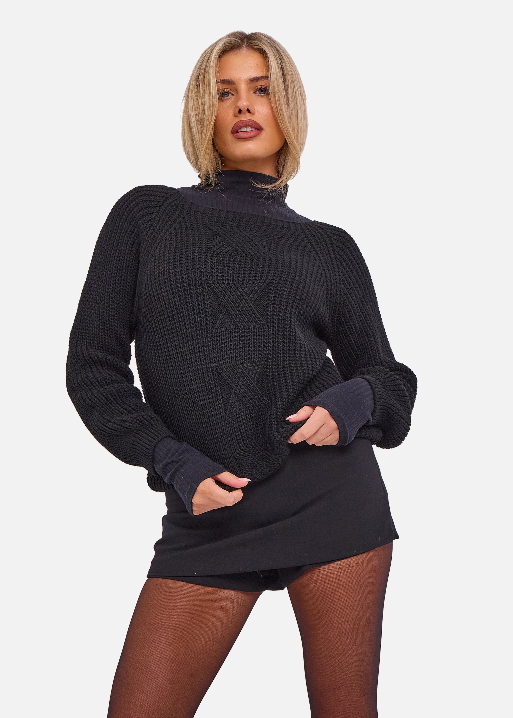 Black Crew Neck Rib Knit Oversized Jumper