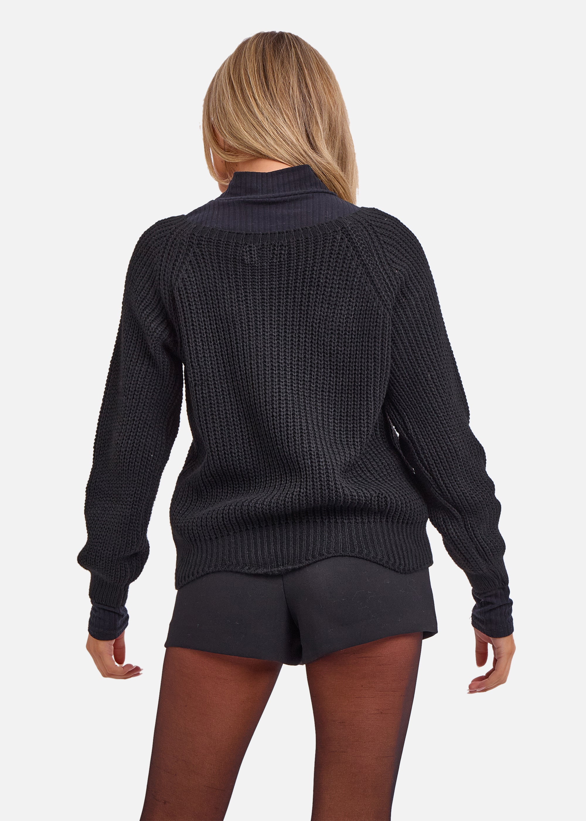 Black Crew Neck Rib Knit Oversized Jumper