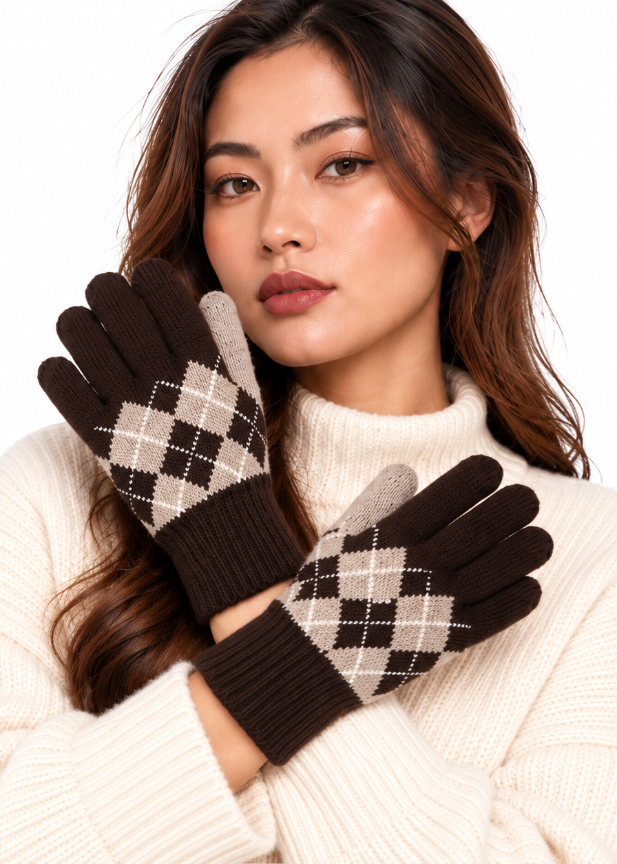 Gini London Multi Argyle Print Gloves