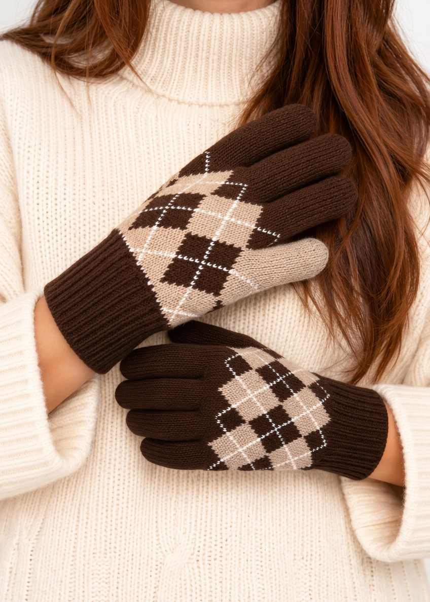 Gini London Multi Argyle Print Gloves