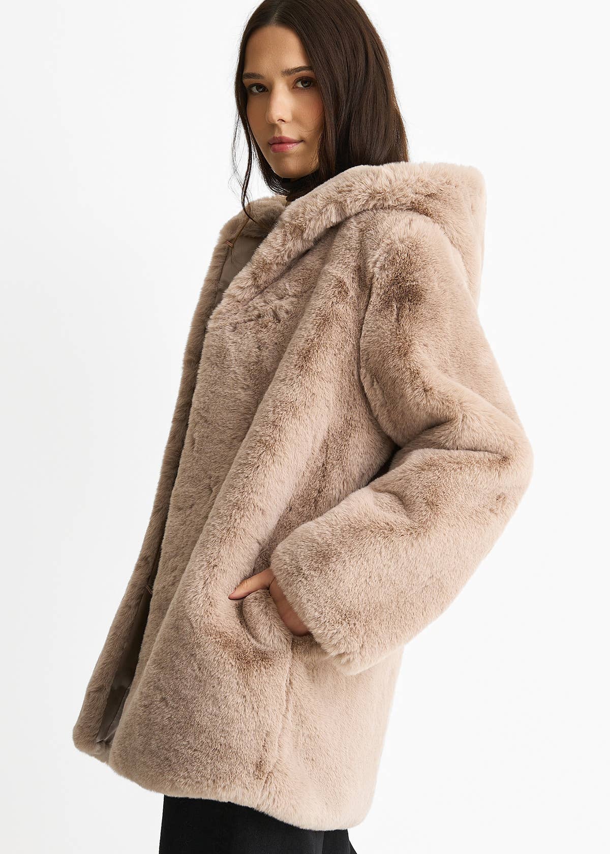 Mink Hooded Long Sleeve Faux Fur Jacket – View 4 | Gini London