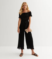 Black Pleated Bardot Ruffle Culotte Jumpsuit