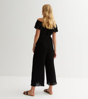 Black Pleated Bardot Ruffle Culotte Jumpsuit