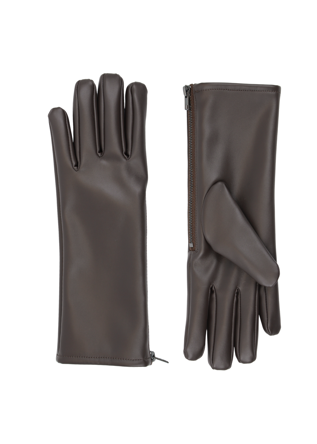 Brown Ladies Faux Leather Side Zip Gloves