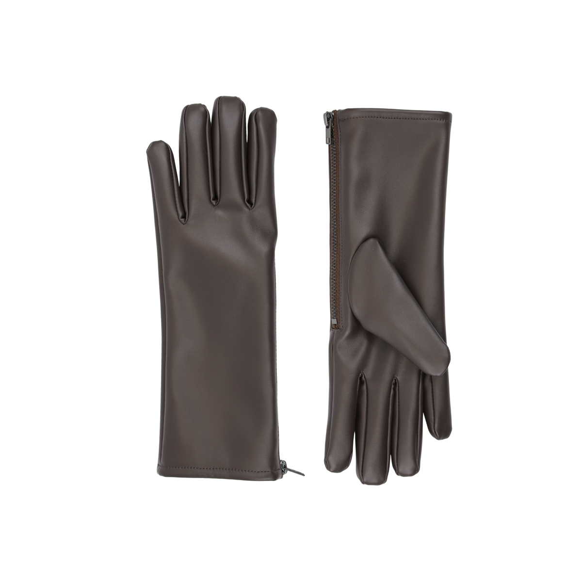 Brown Ladies Faux Leather Side Zip Gloves