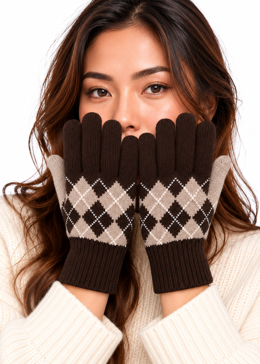 Gini London Multi Argyle Print Gloves