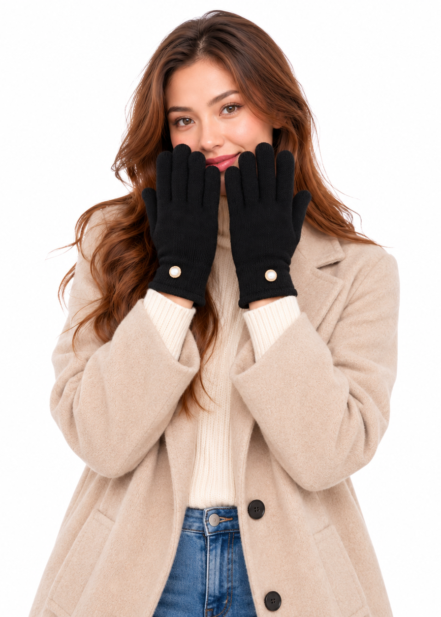 Gini London Black Gold Button Detail Gloves 