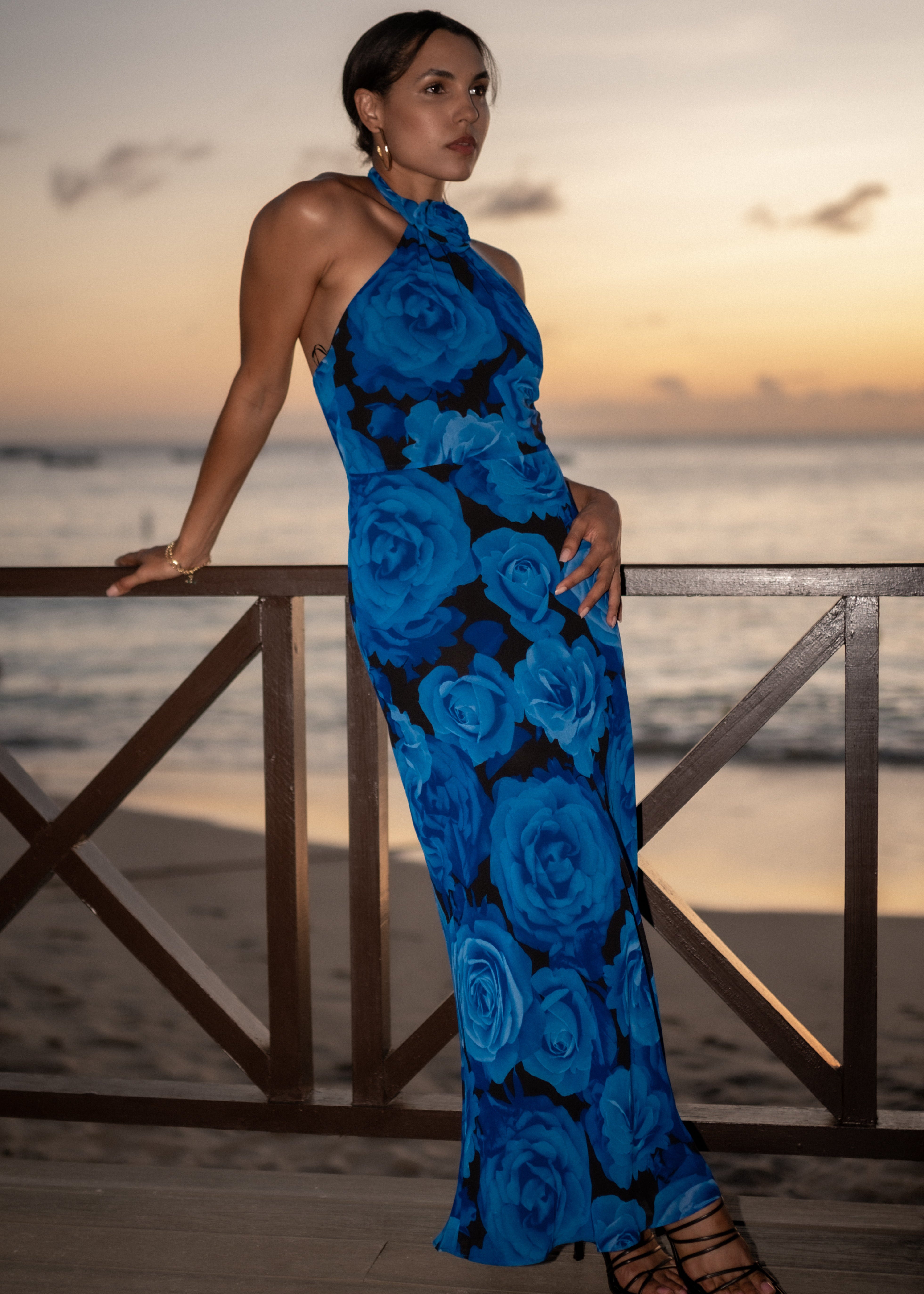 Floral Occasion Halter Maxi Dress