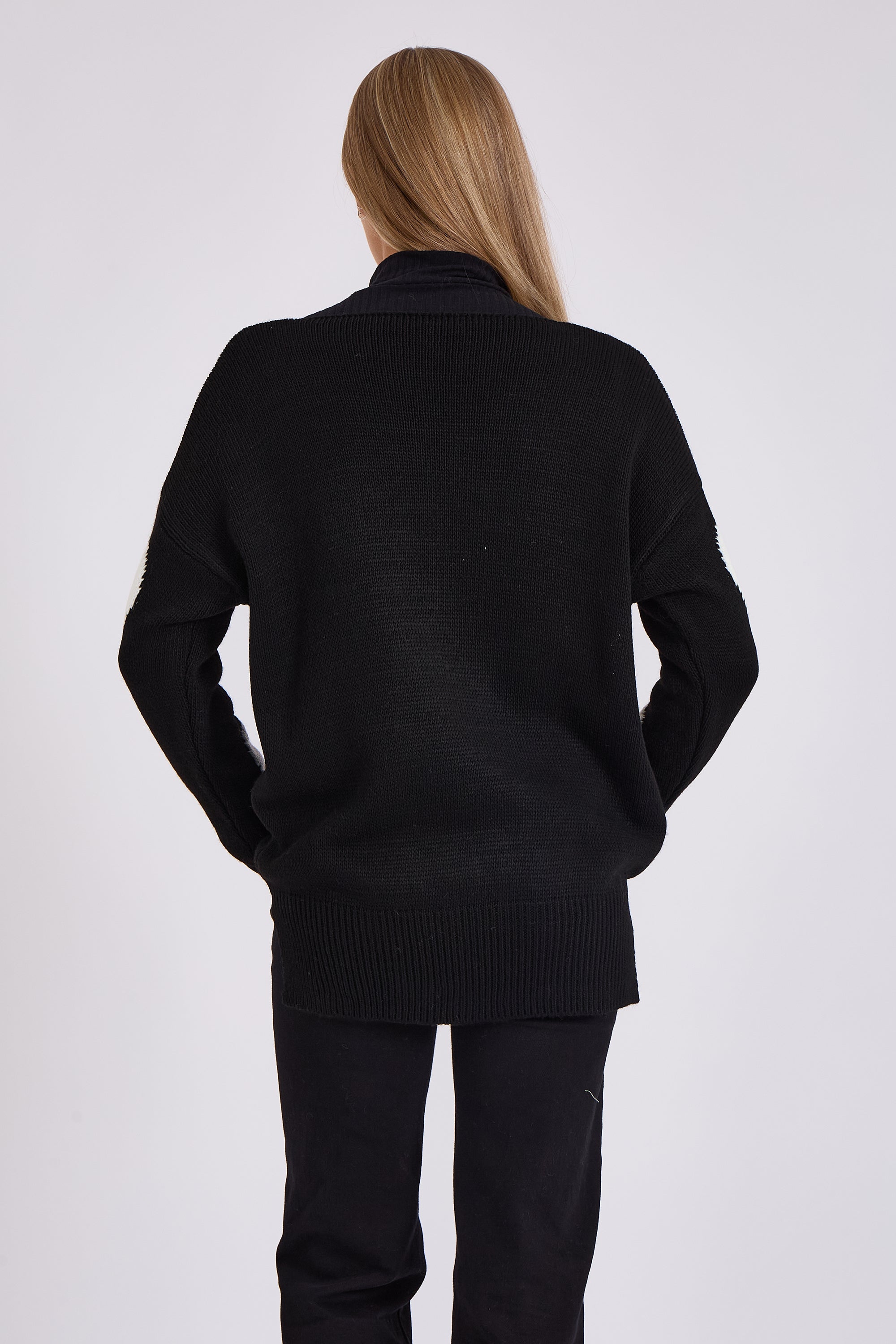 Black V Neck Oversized Heart Knit Jumper