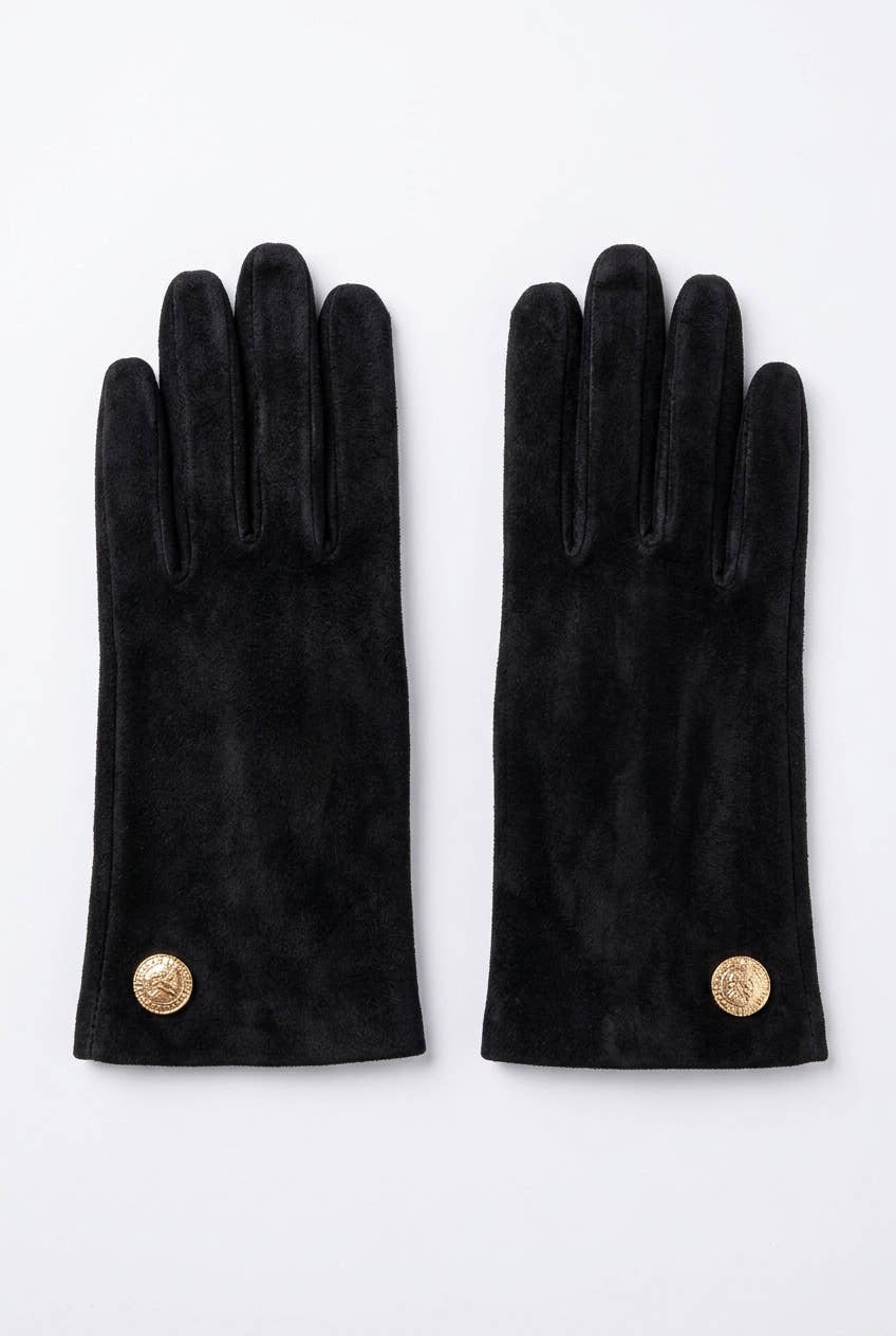 Gini London Black Gold Button Detail Gloves 