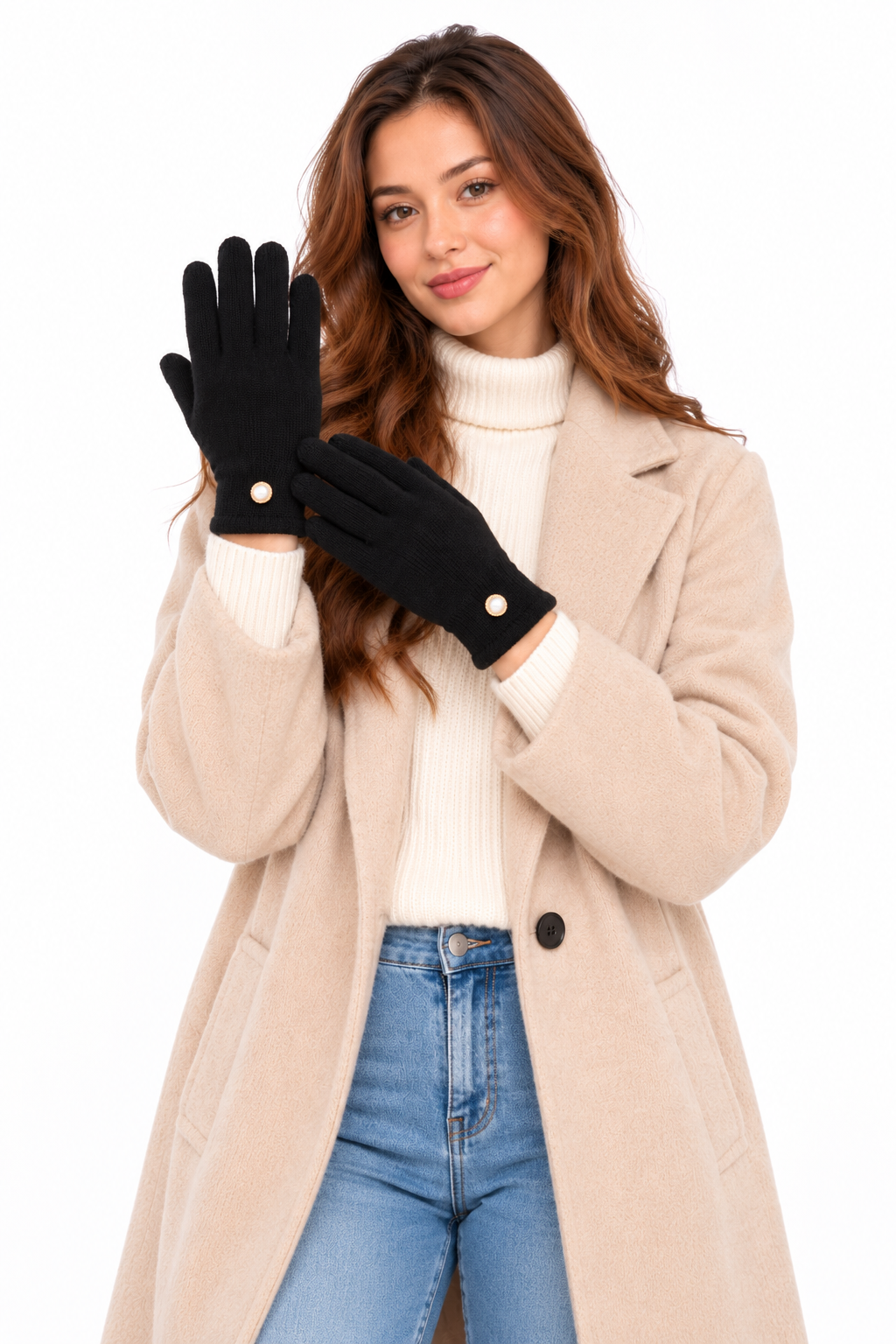 Gini London Black Gold Button Detail Gloves 