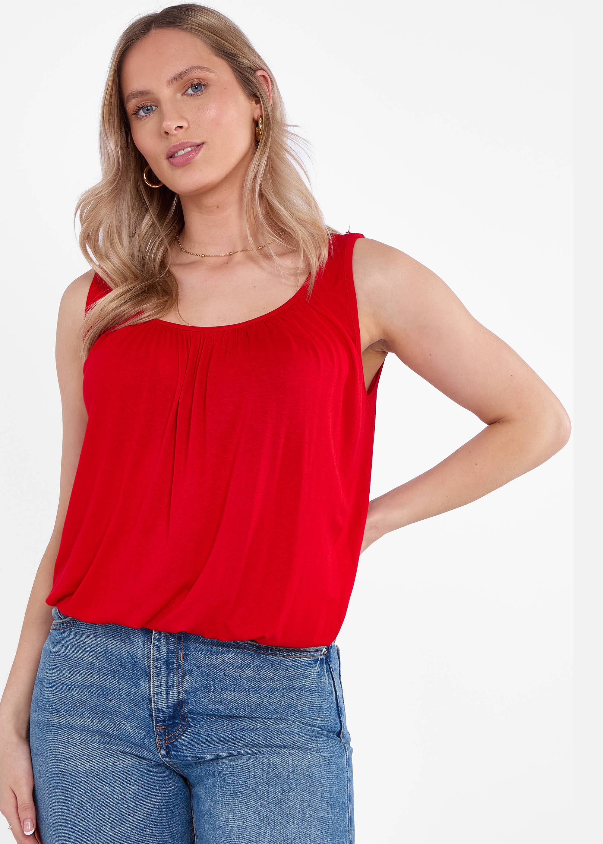Red Round Neck Oversized Sleeveless Top