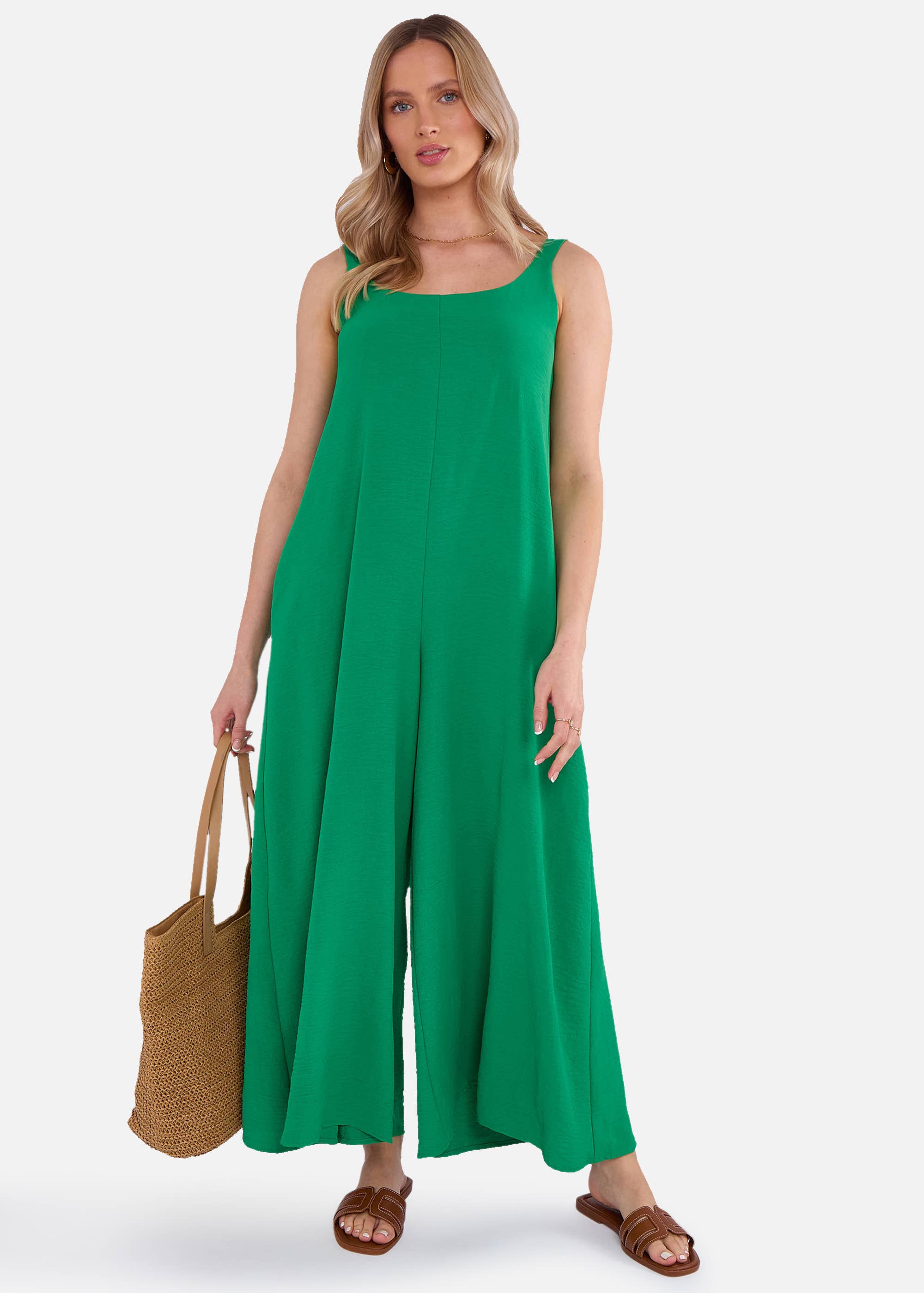 Green Air Flow Strappy Wide leg Jumpsuit