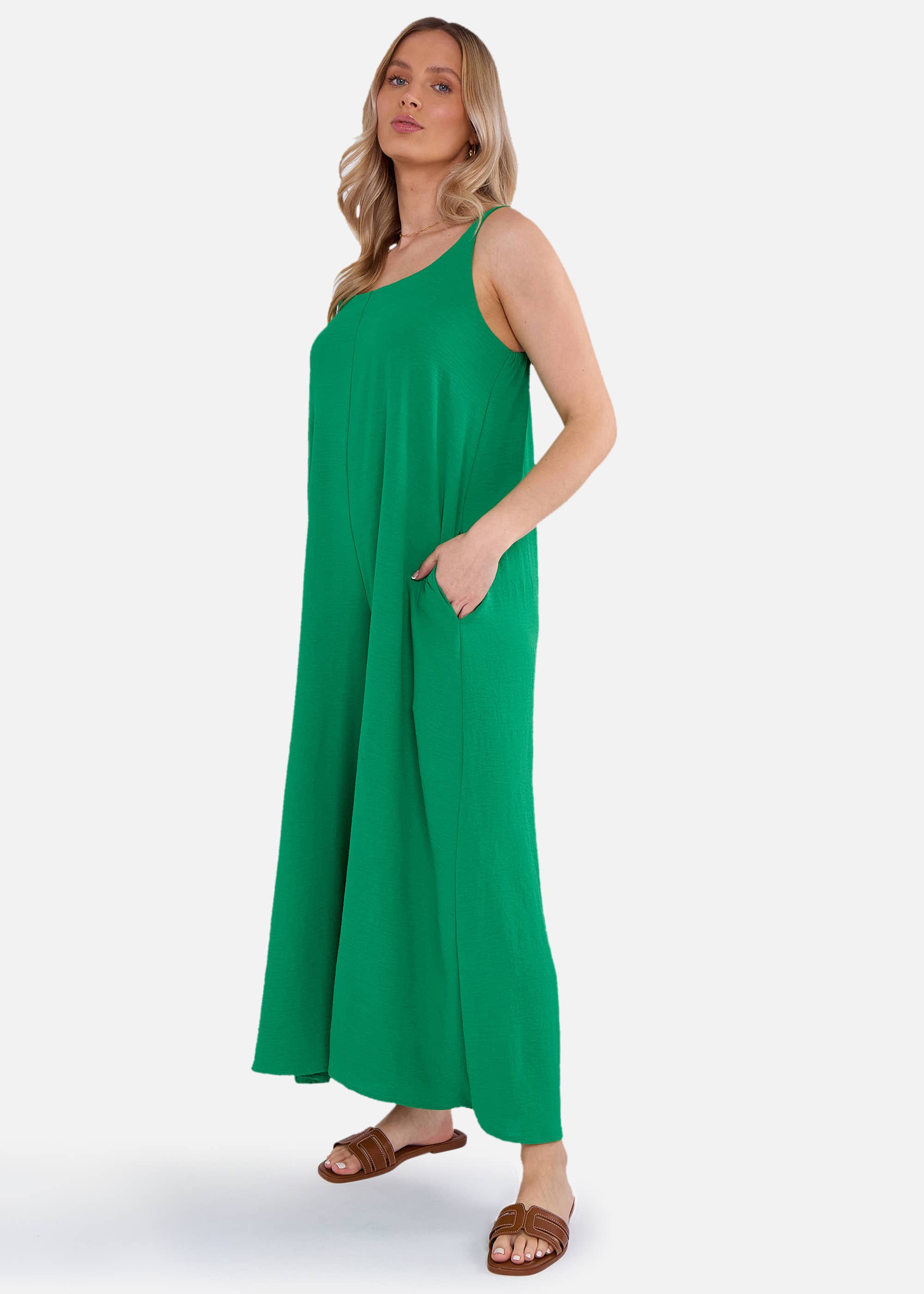 Green Air Flow Strappy Wide leg Jumpsuit